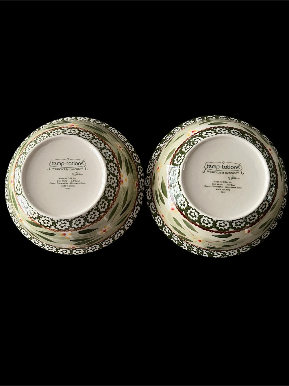 Temptations Old World Green Cereal Soup Bowls - set of 2 - Picture 2 of 4